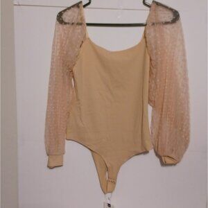 Pink M Style mesh polka dot long sleeve bodysuit size Small